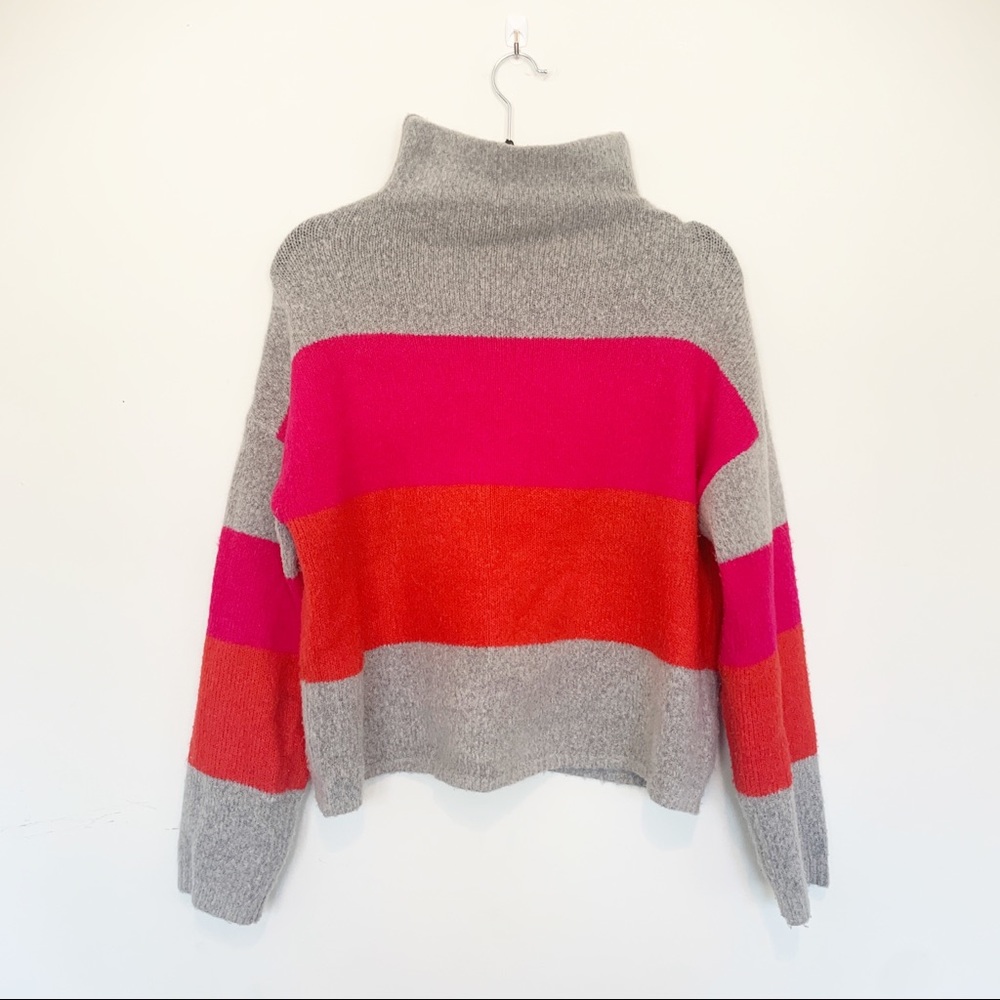 Colorblock Wool Blend Turtle Neck Sweater L